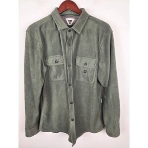 VISSLA Eco-Zy Polar Flannel Men's Fleece Button Shirt Green Long Sleeve Large